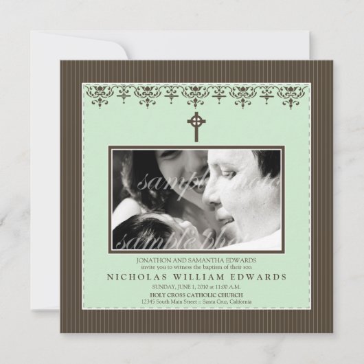 Darling Victoriaans Mint Green Baptism Invitation Kaart (Voorkant)