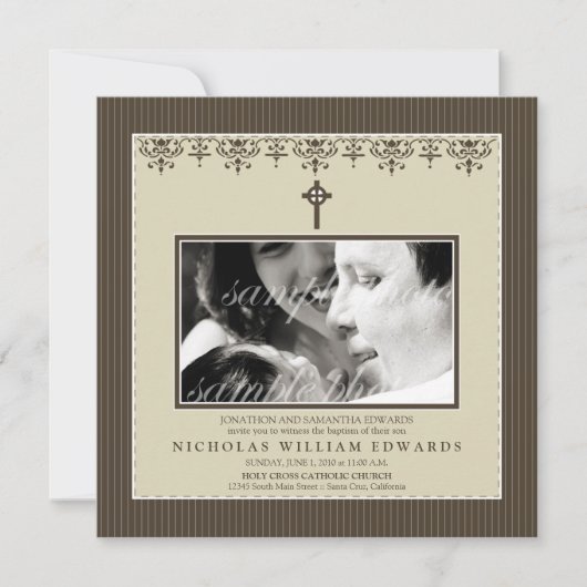 Darling Victoriaans Sepia Baptism Invitation Kaart (Voorkant)