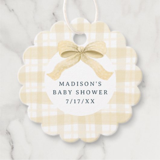 Darling Yellow Waterverf Plaid & Bow Baby shower Bedankjes Labels (Voorkant)