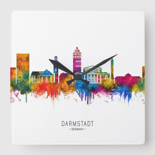 Darmstadt Duitsland Skyline Vierkante Klok (Voorkant)
