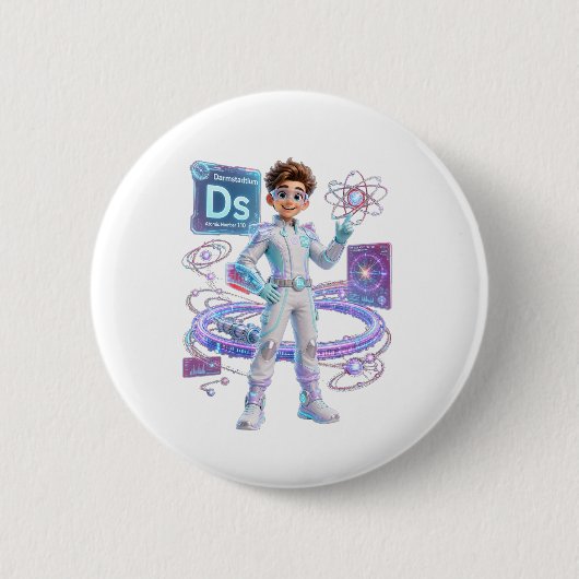 # Darmstadtium (Ds) – Atoomnummer 110 | ATOMIVRA Ronde Button 5,7 Cm (Voorkant)