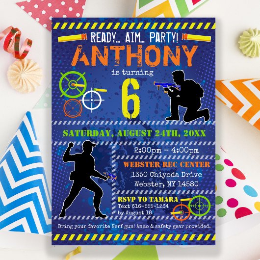 Dart Blaster Boys Party Birthday Invitation Kaart