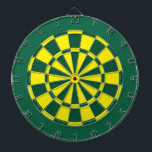 Dart Board: Geel, groen en donkergroen Dartbord<br><div class="desc">Geel, groen en donkergroen gekleurd kunstbordspel met 6 messenmakertjes</div>