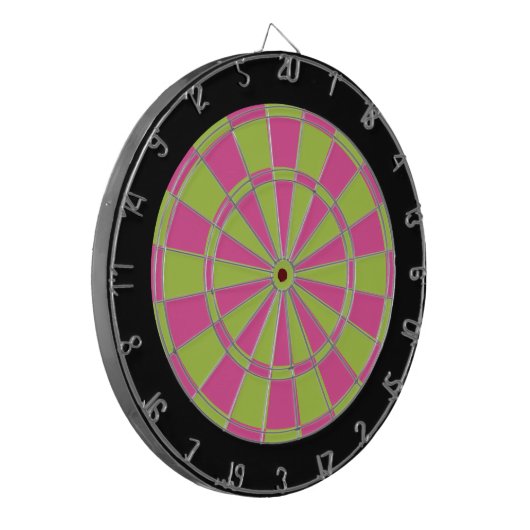 Dart Board: Kalkgroen, roze en zwart Dartbord (Voorkant Links)