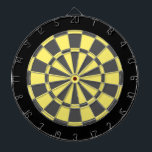 Dart Board: Lichtgeel, koolgrijs en zwart Dartbord<br><div class="desc">Licht geel,  koolstof grijs en zwart-gekleurd kunstbordspel met 6 messenmakertjes</div>