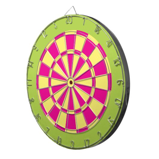 Dart Board: lichtgeel, roze en langgroen Dartbord (Voorkant Rechts)