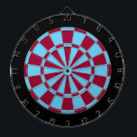 Dart board: Light Blue, Maroon en Black Dartbord<br><div class="desc">Licht blauw,  maroon en zwart gekleurd kunstbordspel met 6 messing harten</div>