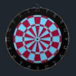 Dart board: Light Blue, Maroon en Black Dartbord<br><div class="desc">Licht blauw,  maroon en zwart gekleurd kunstbordspel met 6 messing harten</div>