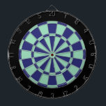 Dart Board: Mint Green, Navy Blue en Black Dartbord<br><div class="desc">Mint Green, Navy Blue en Black Colored Dart Board game, met 6 messing harten</div>