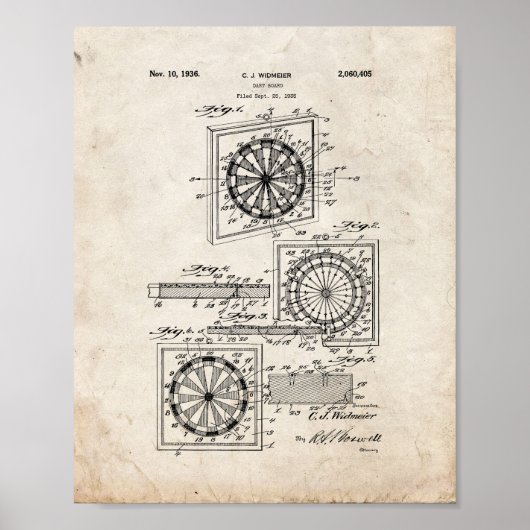 Dart Board Patent - Oude look Poster (Voorkant)
