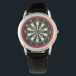 Dart Board Sporty Style Horloge<br><div class="desc">Dit horloge is een coole vormgeving voor degenen die genieten van donkere donkere spelen. Het is voorzien van een dart board afbeelding omgeven door een heldere rode rand.</div>