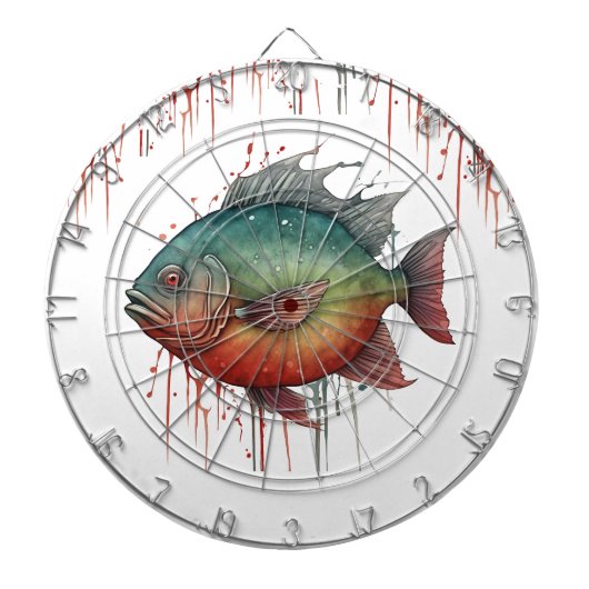 Dart Board - Waterverf Serie: Piranha Dartbord (Voorkant)
