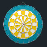 Dart Board: wit, gouden geel en Blauwgroen Dartbord<br><div class="desc">Wit, goudgeel en Blauwgroen gekleurd kunstspel, met inbegrip van 6 messenmakertjes</div>