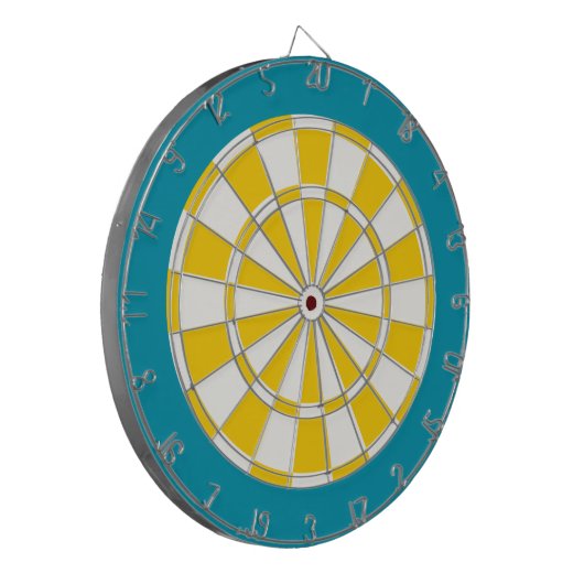 Dart Board: wit, gouden geel en Blauwgroen Dartbord (Voorkant Links)