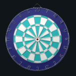 Dart Board: wit, Turquoise en marineblauw Dartbord<br><div class="desc">White,  Turquoise en Navy Blue Colored Dart Board game,  inclusief 6 Brass Darts</div>