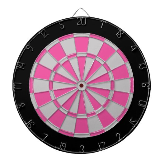 Dart Board: Zilver grijs, roze en zwart Dartbord (Voorkant)