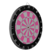 Dart Board: Zilver grijs, roze en zwart Dartbord (Voorkant Links)