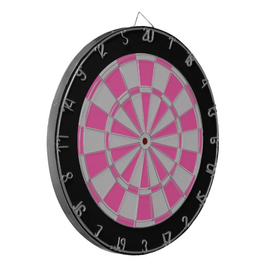 Dart Board: Zilver grijs, roze en zwart Dartbord (Voorkant Links)