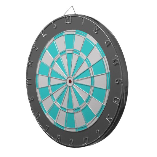 Dart Board: Zilver grijs, Turquoise en houtskool Dartbord (Voorkant Rechts)