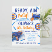 Dart-feest verjaardagsuitnodiging | Dart-pistool Kaart (Staand voorkant)