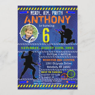 Dart Foto nodigt Dart Pistool Birthday Party uit Kaart