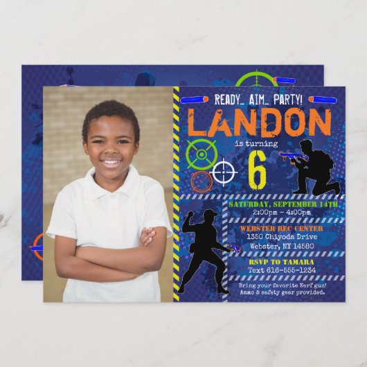 Dart foto uitnodigen Dart Pistool verjaardagsfeest Kaart (Voorkant / Achterkant)