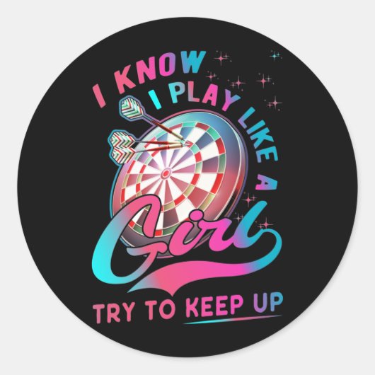 Dart Girl Throwing Dartboard 180 Darts Ronde Sticker (Voorkant)