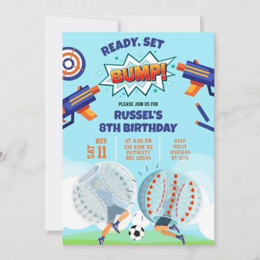 Dart Gun and Bubble Soccer Birthday Kaart (Voorkant)