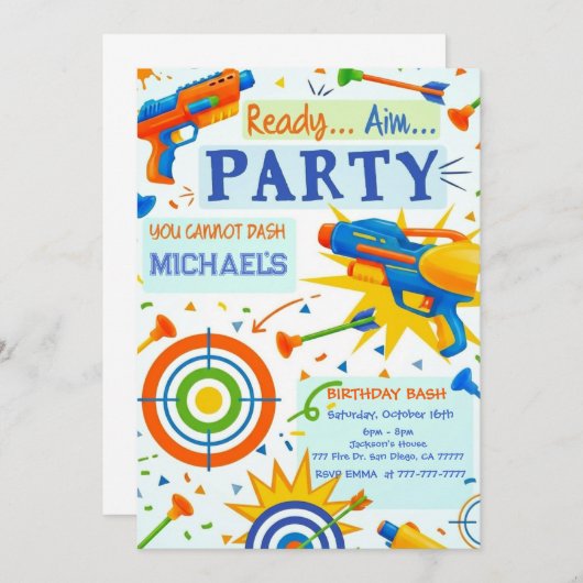 Dart Gun Birthday Invitation Kaart (Voorkant / Achterkant)
