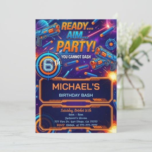 Dart Gun Birthday Invitation Kaart (Staand voorkant)