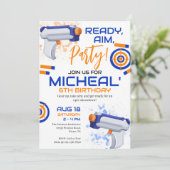 Dart Gun Birthday Party Kaart (Staand voorkant)