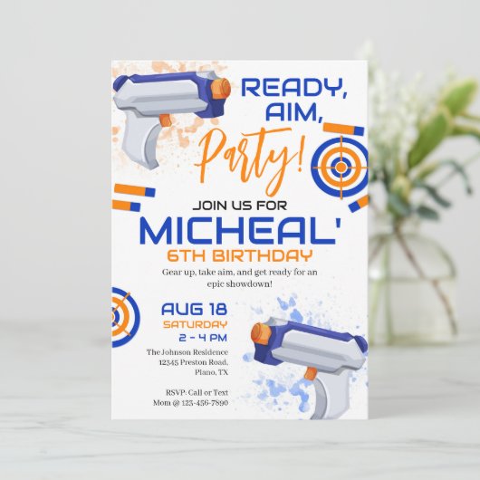 Dart Gun Birthday Party Kaart (Staand voorkant)