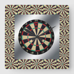 Dart in een dartboard met dartboards, vierkante klok