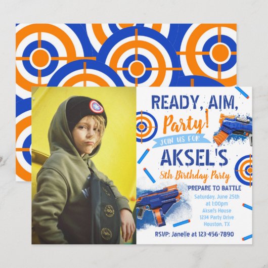 Dart Party Birthday Invitation | Foto-kunstuitnodi Kaart (Voorkant / Achterkant)