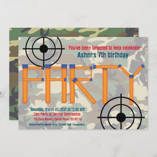 Dart Party verjaardagsuitnodiging Kaart (Voorkant / Achterkant)