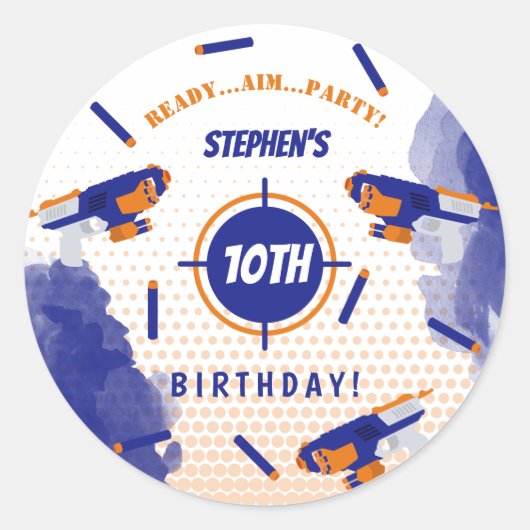 Dart Pistool Battle War Boys Verjaardagsfeest Ronde Sticker (Voorkant)