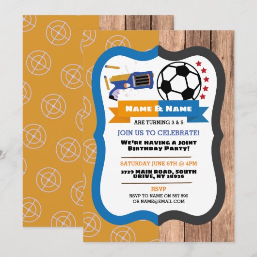 Dart Pistool & Football Joint Boy Birthday Soccer Kaart (Voorkant / Achterkant)