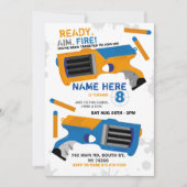 Dart Pistool Fun Aim Shoot Blue Verjaardagsuitnodi Kaart (Voorkant)