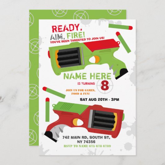 Dart Pistool Fun Aim Shoot Party Birthday Kaart (Voorkant / Achterkant)