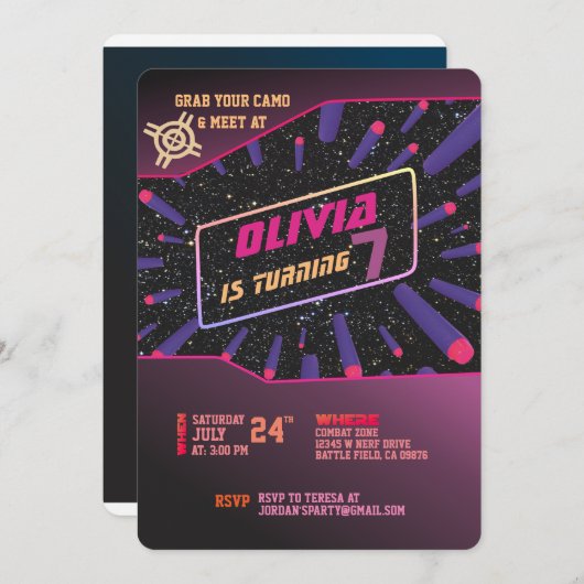 Dart Pistool Invitation Kaart (Voorkant / Achterkant)