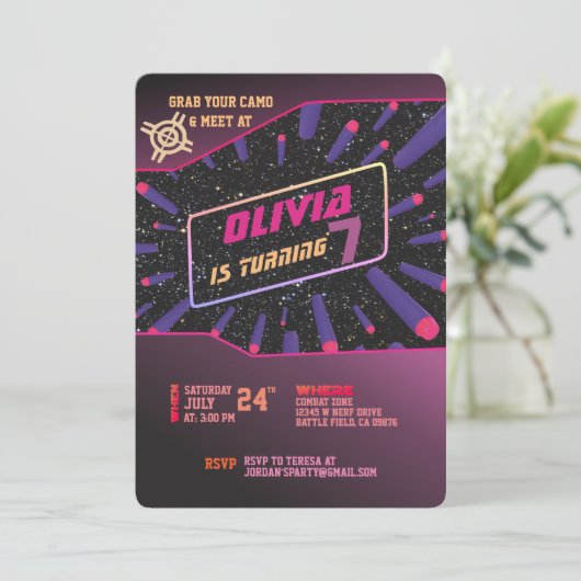 Dart Pistool Invitation Kaart (Staand voorkant)