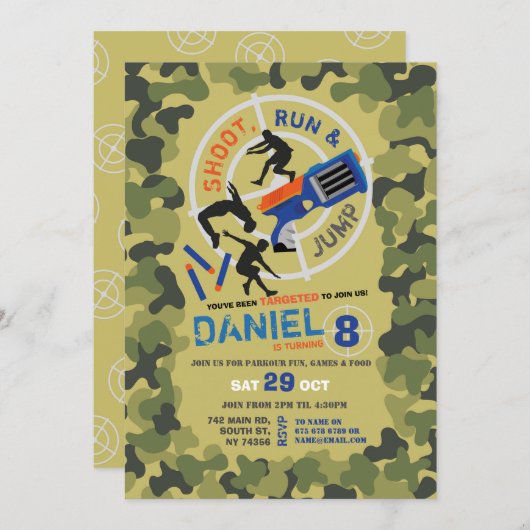 Dart Pistool Leuk Aim Shoot Camo Verjaardagsparkou Kaart (Voorkant / Achterkant)