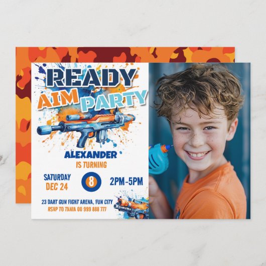 Dart Pistool Party Verjaardagsfoto Blauw Sinaasapp Kaart (Voorkant / Achterkant)