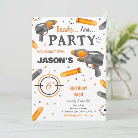 Dart Pistool Verjaardagsfeestje Kaart (Staand voorkant)