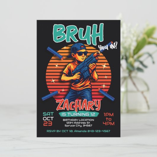 Dart Pistool Verjaardagsfeestuitnodiging Kaart (Staand voorkant)