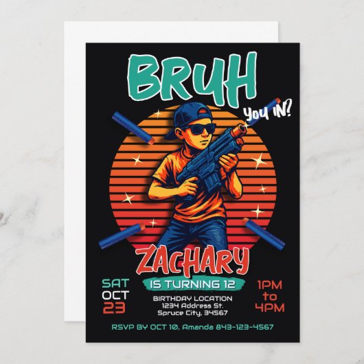 Dart Pistool Verjaardagsfeestuitnodiging Kaart (Voorkant / Achterkant)