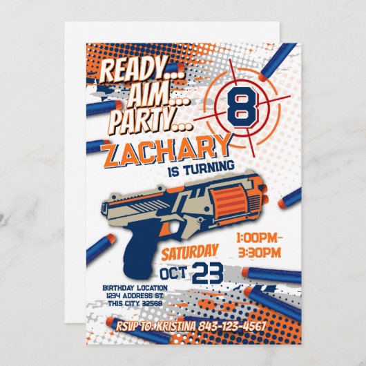 Dart pistool verjaardagsuitnodiging kaart (Voorkant / Achterkant)