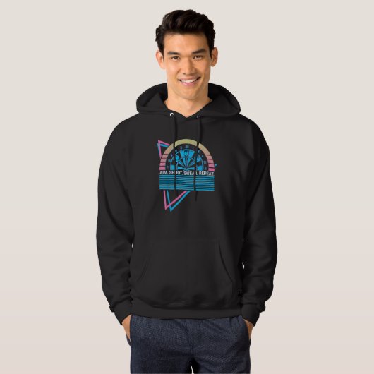 Dart Player Retro Aim Shoot Swear Repeat Hoodie (Voorkant volledig)