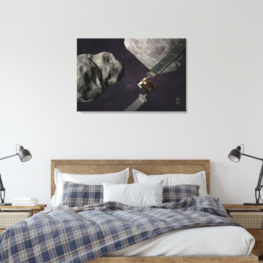 DART-ruimteschip en de Liciacube vóór de botsing Canvas Afdruk (Insitu (Slaapkamer))