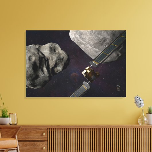DART-ruimteschip en de Liciacube vóór de botsing Canvas Afdruk (Insitu (Woonkamer))